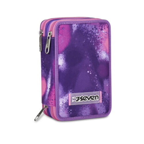 astuccio portapenne 3 zip seven bubble street viola girl