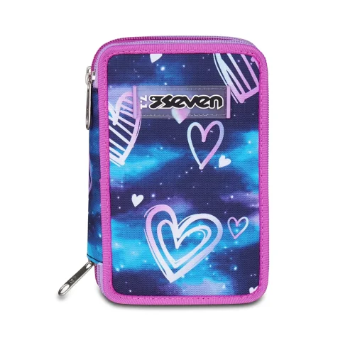 Astuccio SEVEN 3 Zip - GLOOMYH HEART GIRL - Galassia Blu Cuori Bambina - immagine 6